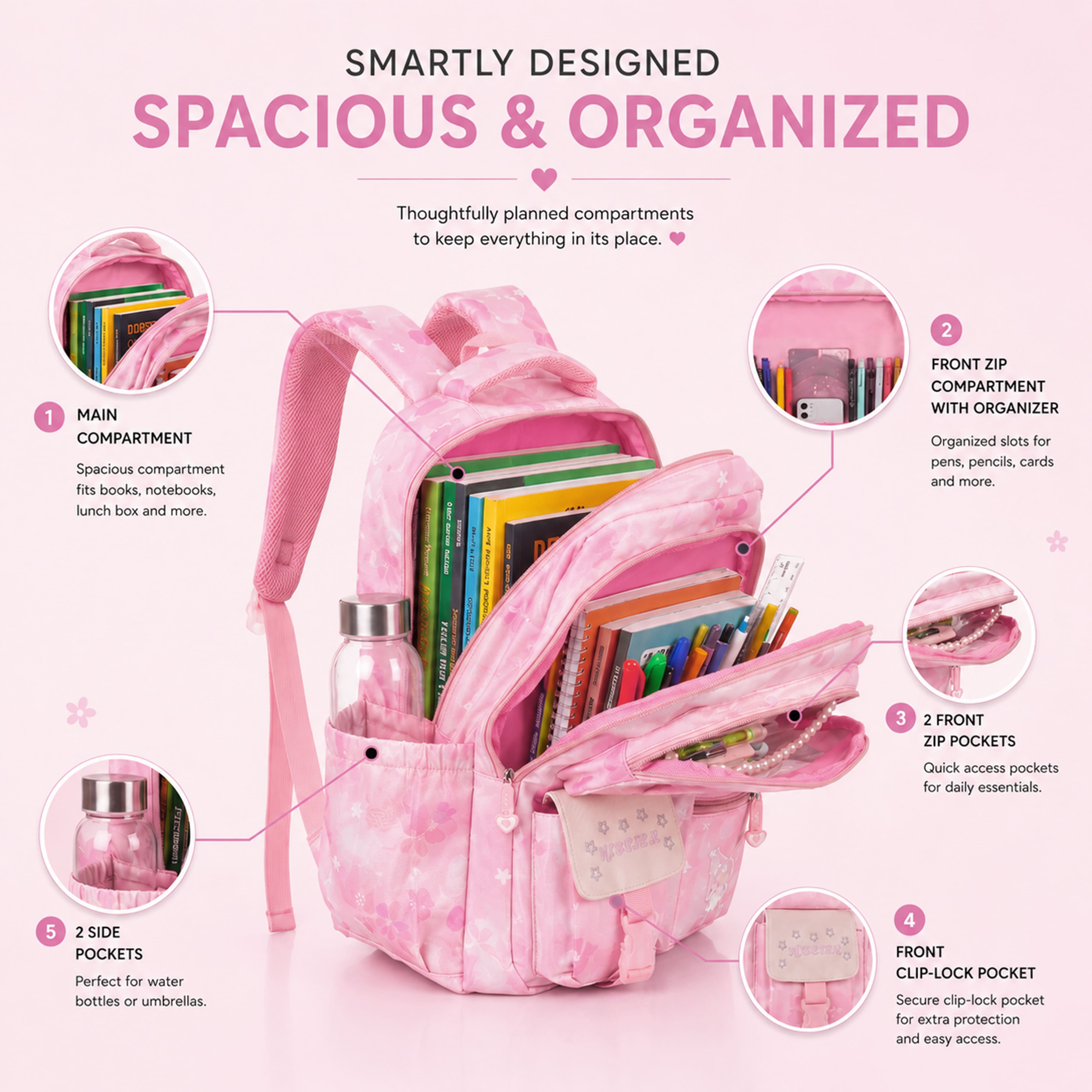 Buy MyneeMoe Book Bounder Elite Girls Backpack – Durable, Stylish & Spacious School Bag (Pink) - School Bag at MyneeMoe Online In India