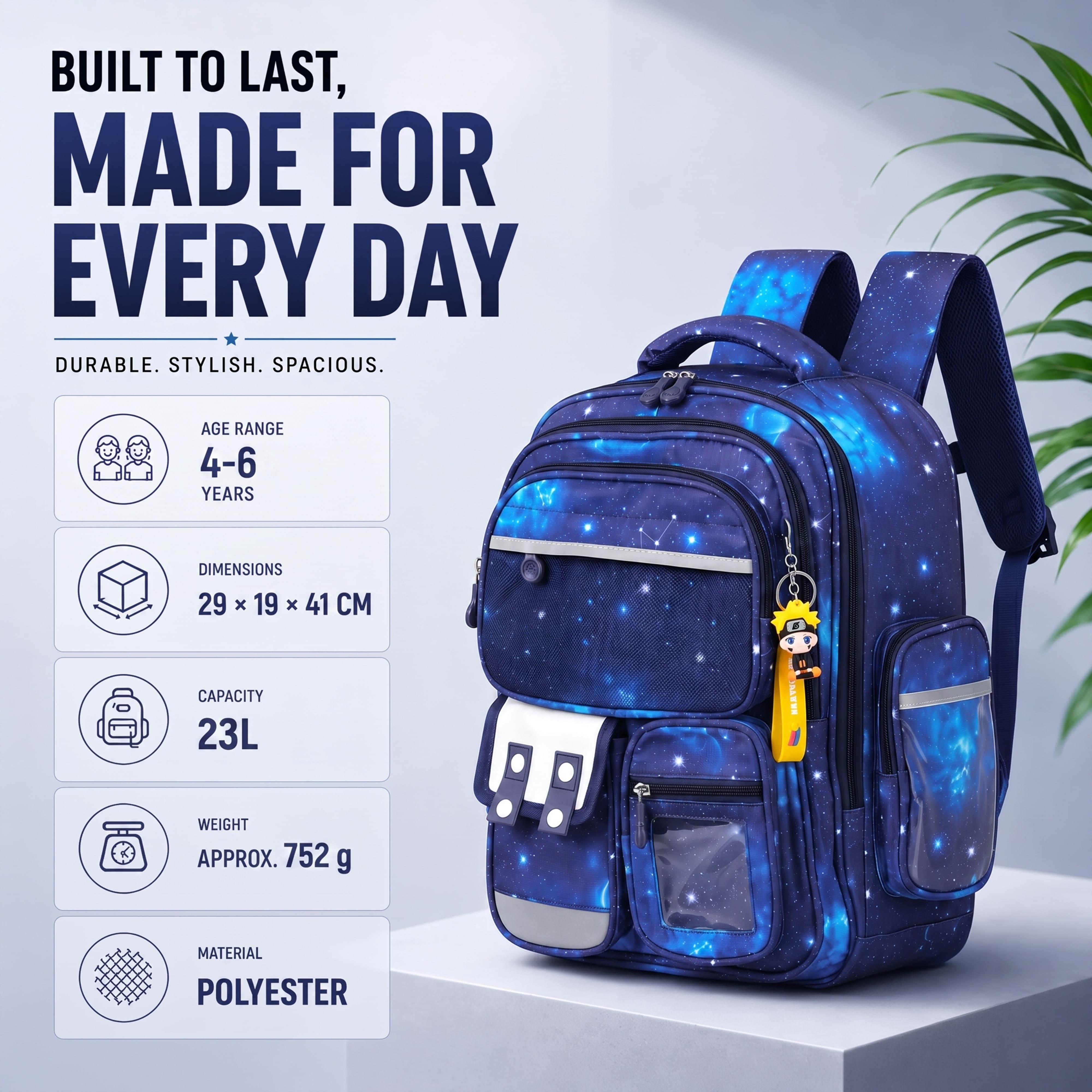 Brainy Bundle Galaxy Kids Backpack – Durable, Stylish & Spacious School Bag (Blue)