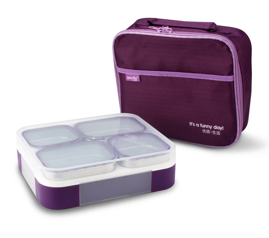 Buy Meal Station 4 Compartment Stainless Steel Bento Lunch Box with Bag Purple at Myneemoe Online In India