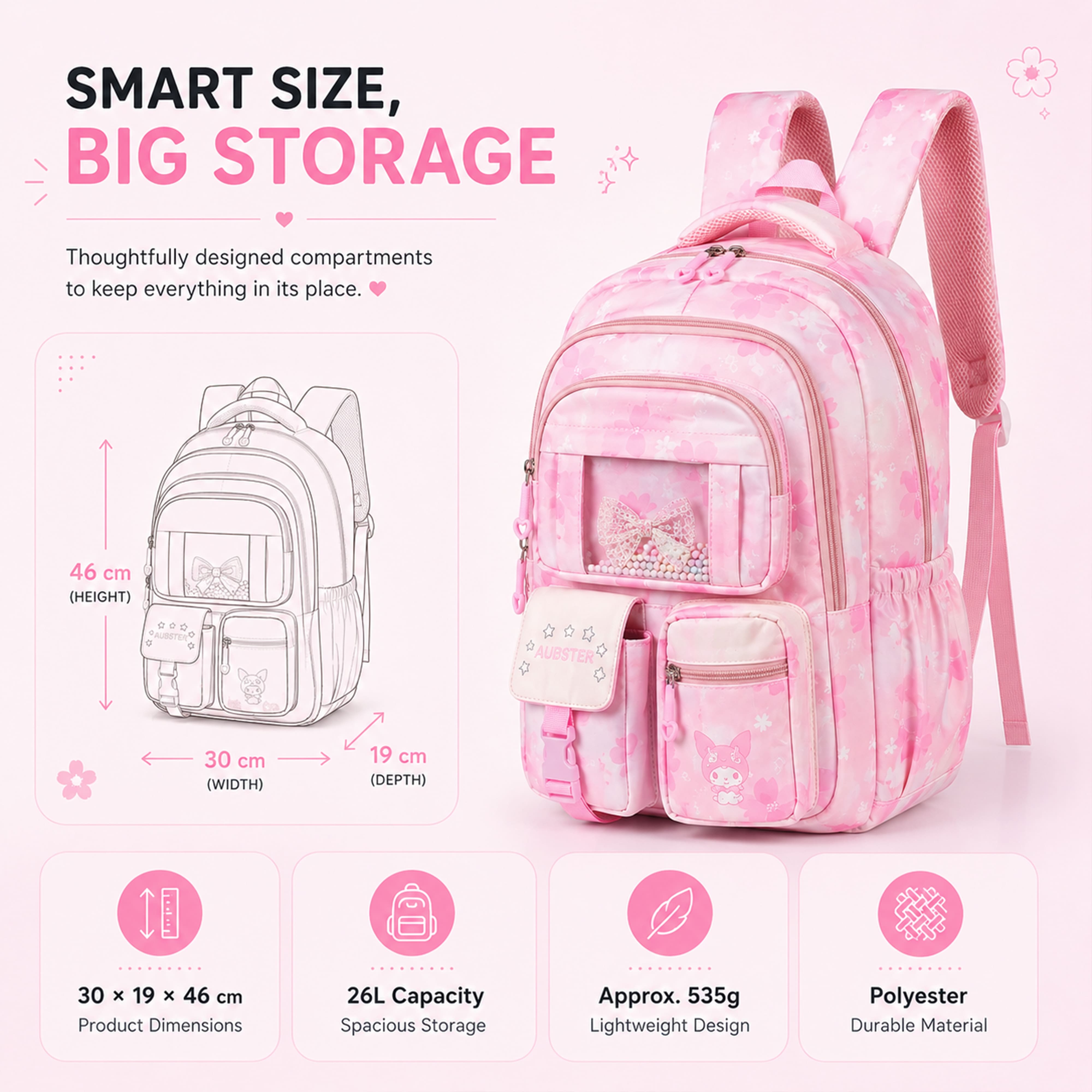 Buy MyneeMoe Book Bounder Elite Girls Backpack – Durable, Stylish & Spacious School Bag (Pink) - School Bag at MyneeMoe Online In India