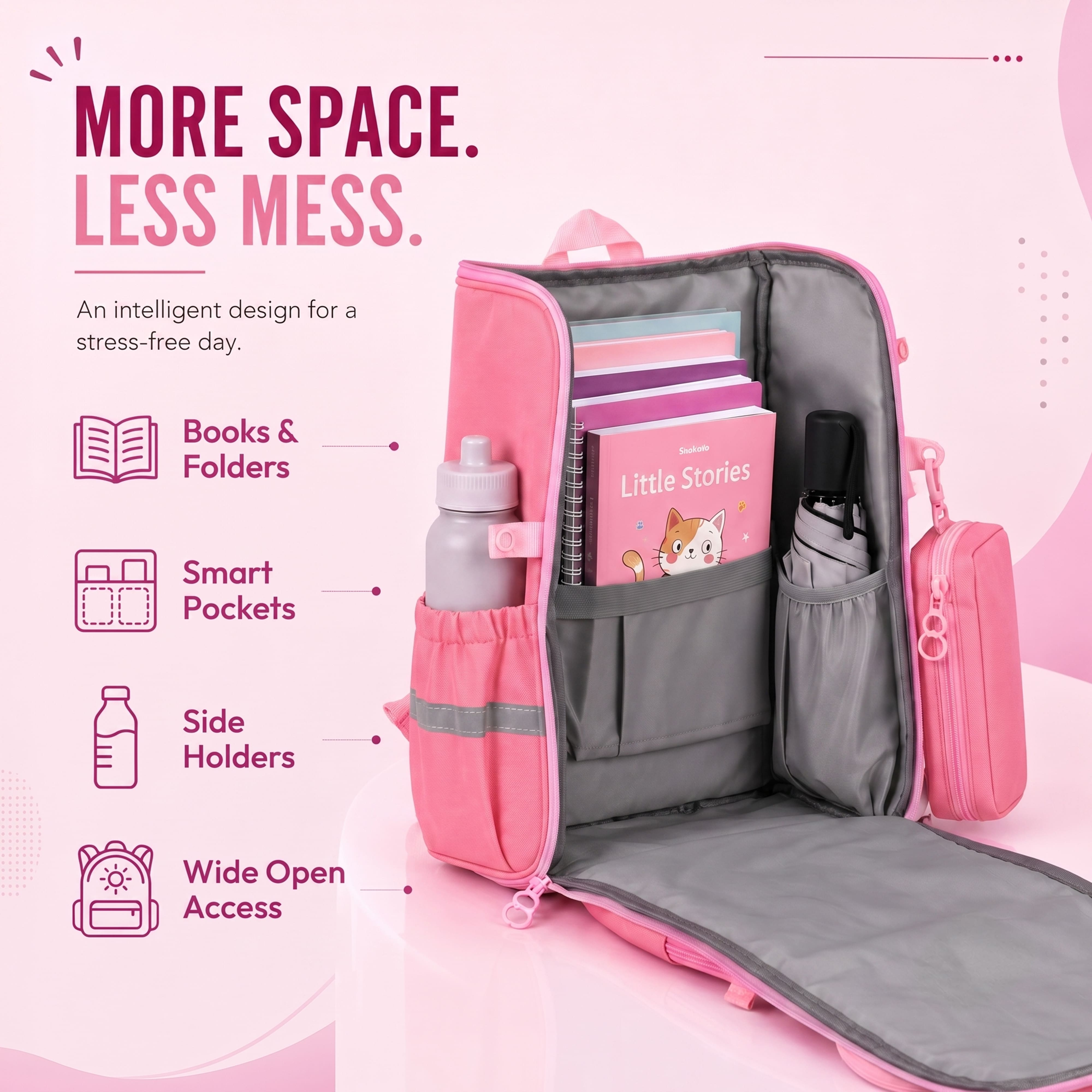 Young Minds Kids Backpack – Durable, Stylish & Spacious School Bag (Pink)
