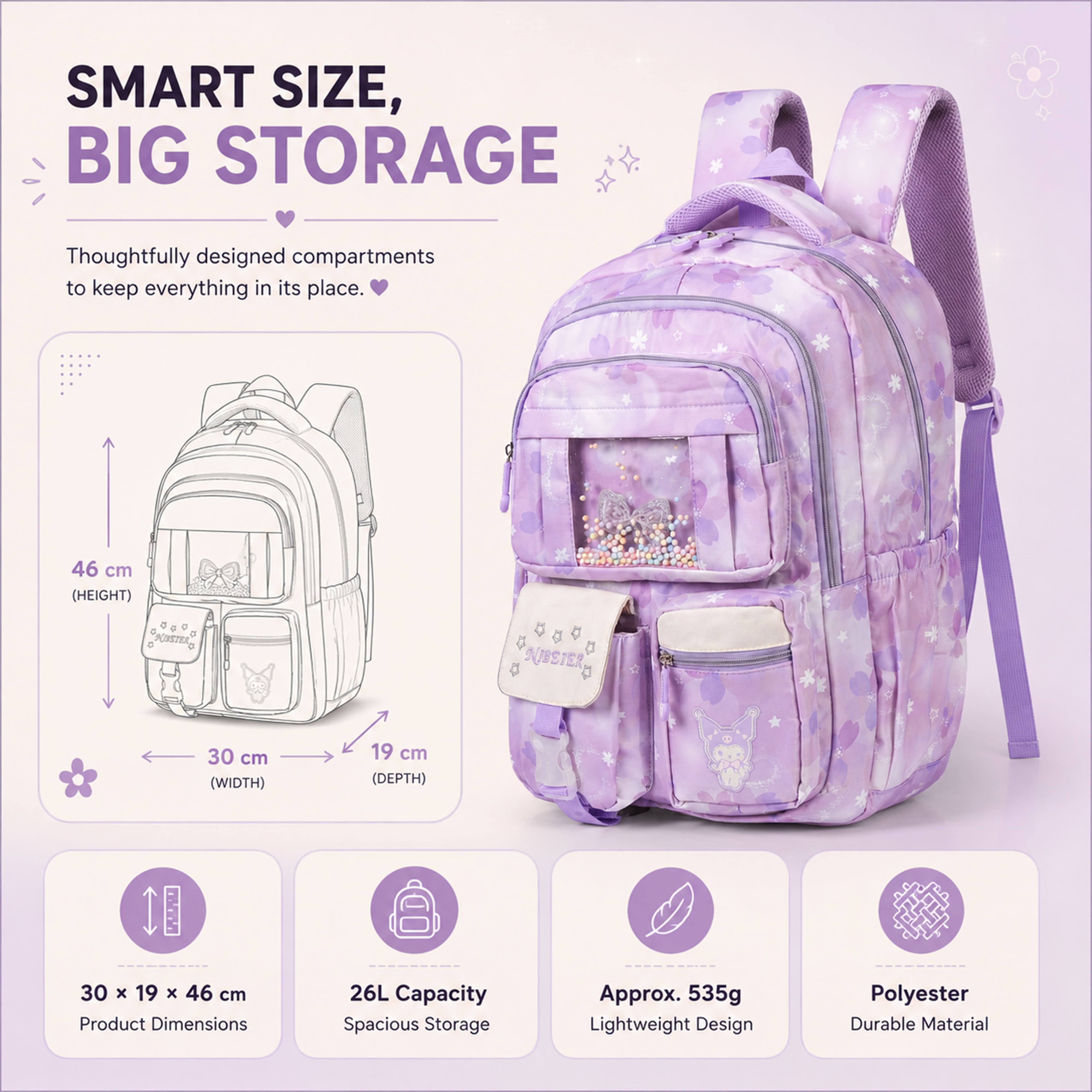 Buy MyneeMoe Book Bounder Elite Girls Backpack – Durable, Stylish & Spacious School Bag (Purple) - School Bag at MyneeMoe Online In India