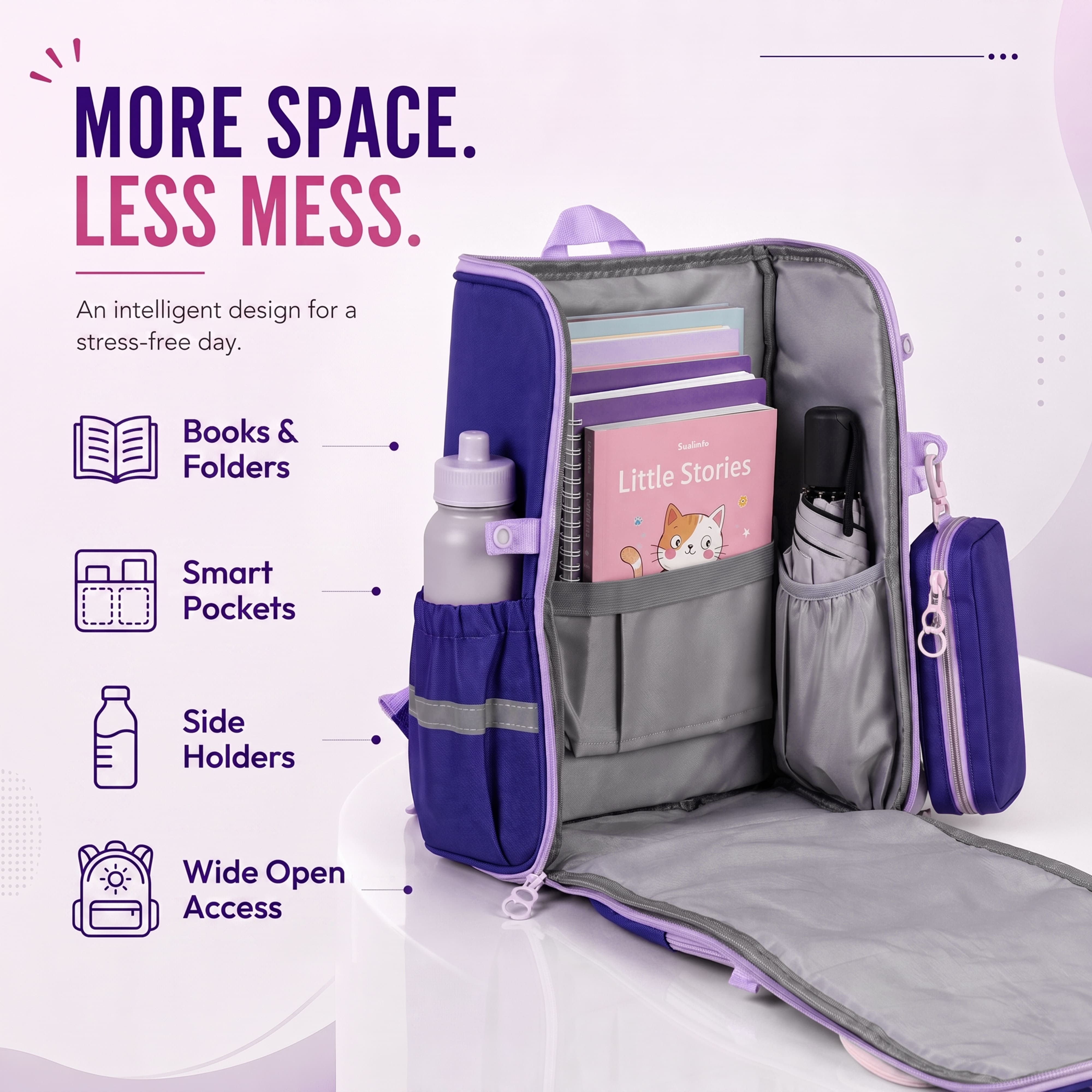 Young Minds Kids Backpack – Durable, Stylish & Spacious School Bag (Dark Purple)