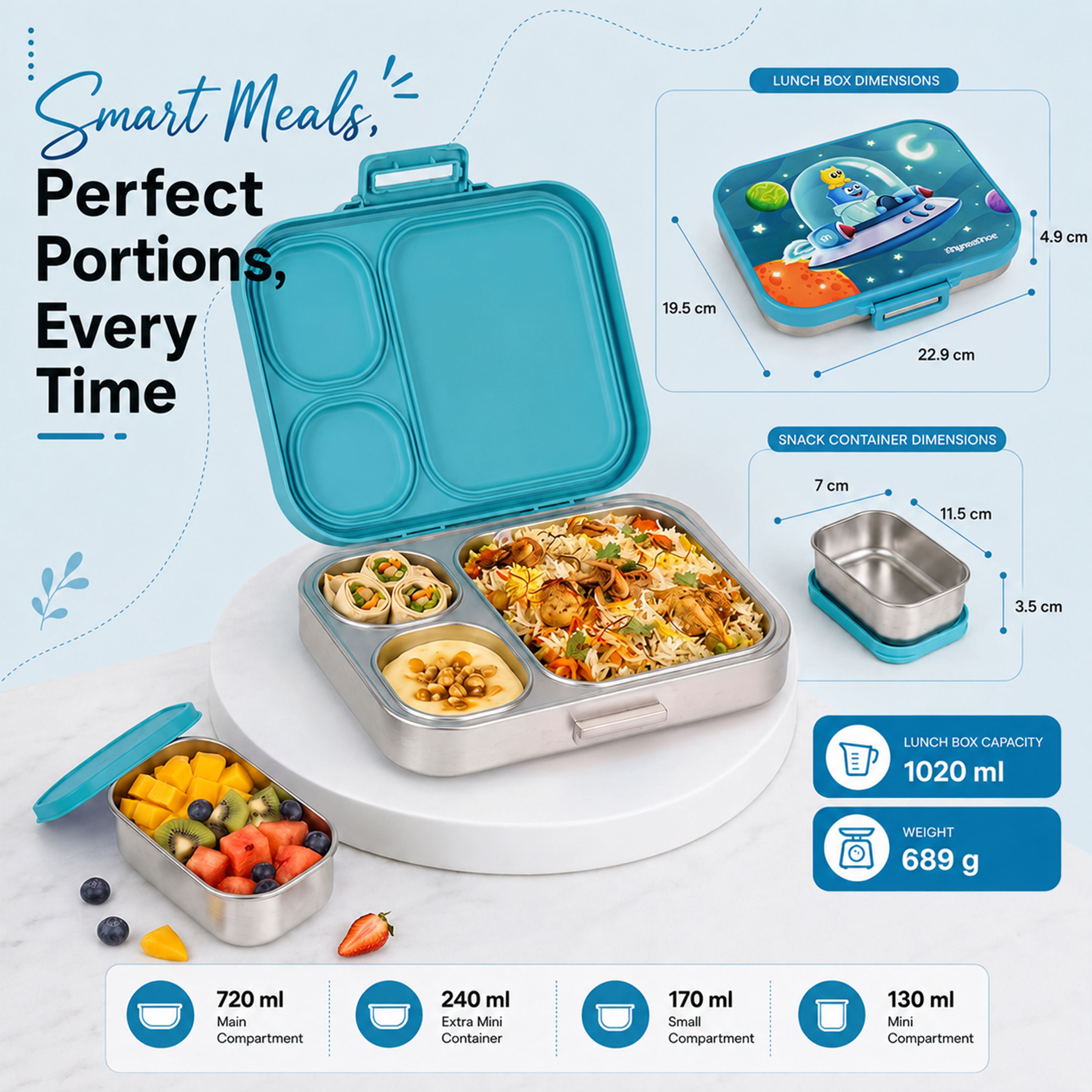 Cubix Stainless Steel Bento Lunch Box - Space Explorer