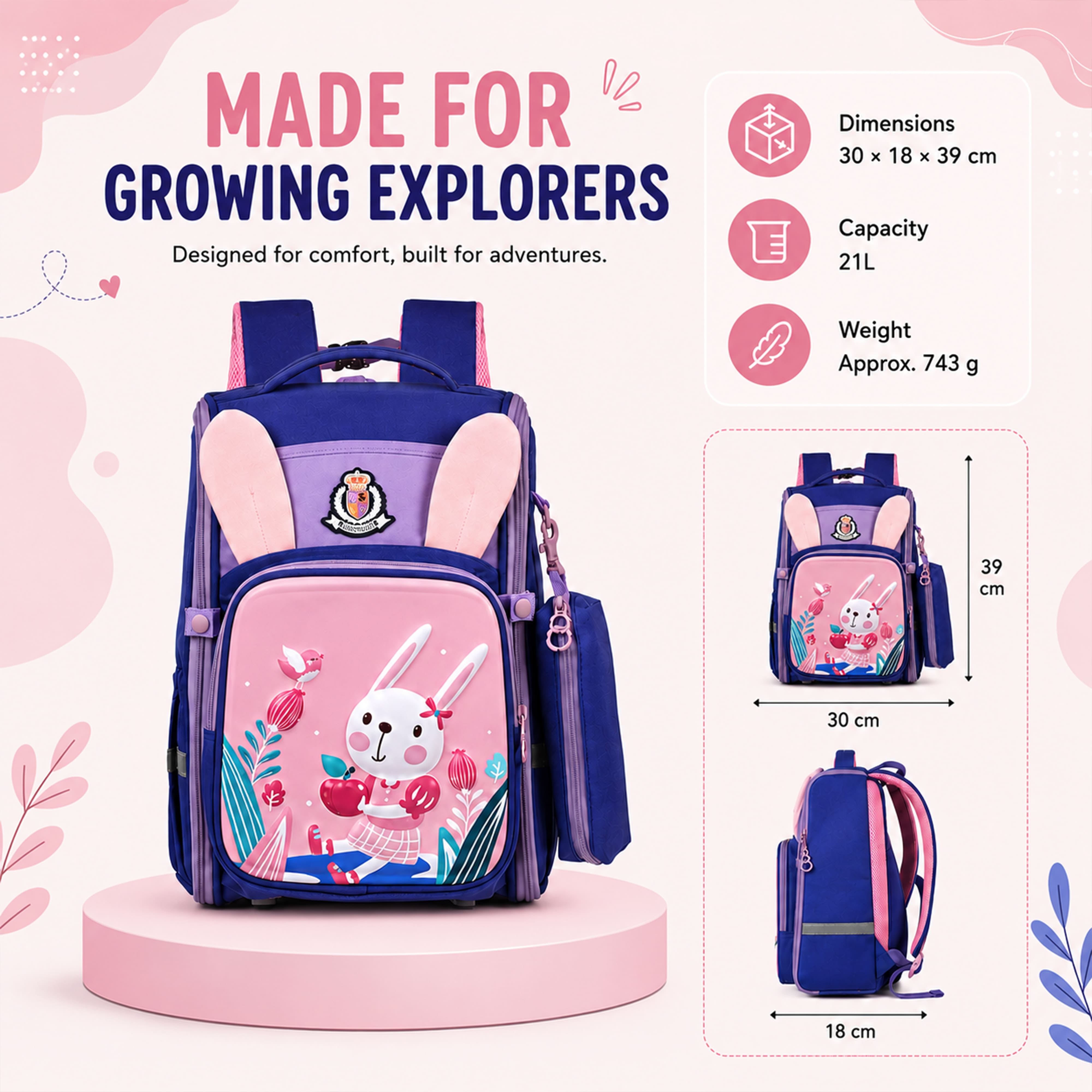 Young Minds Kids Backpack – Durable, Stylish & Spacious School Bag (Dark Purple)
