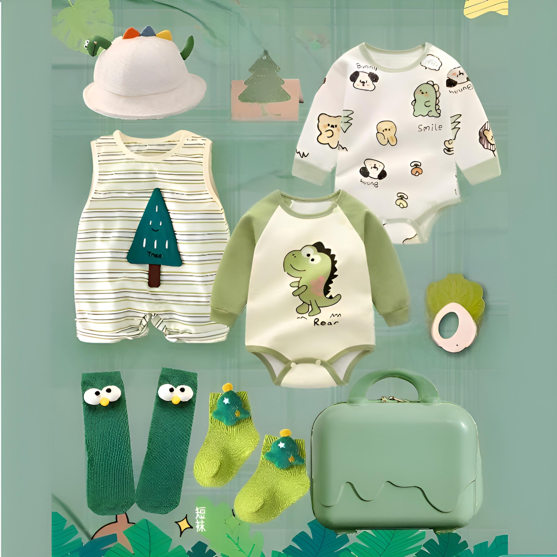 Happy Dino 10-Piece Baby Clothing Set – Playful Dinosaur Theme for 6-12 Months