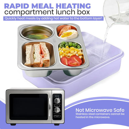 Hearty Meal 4 Compartment Stainless Steel Bento Lunch Box with Bowl