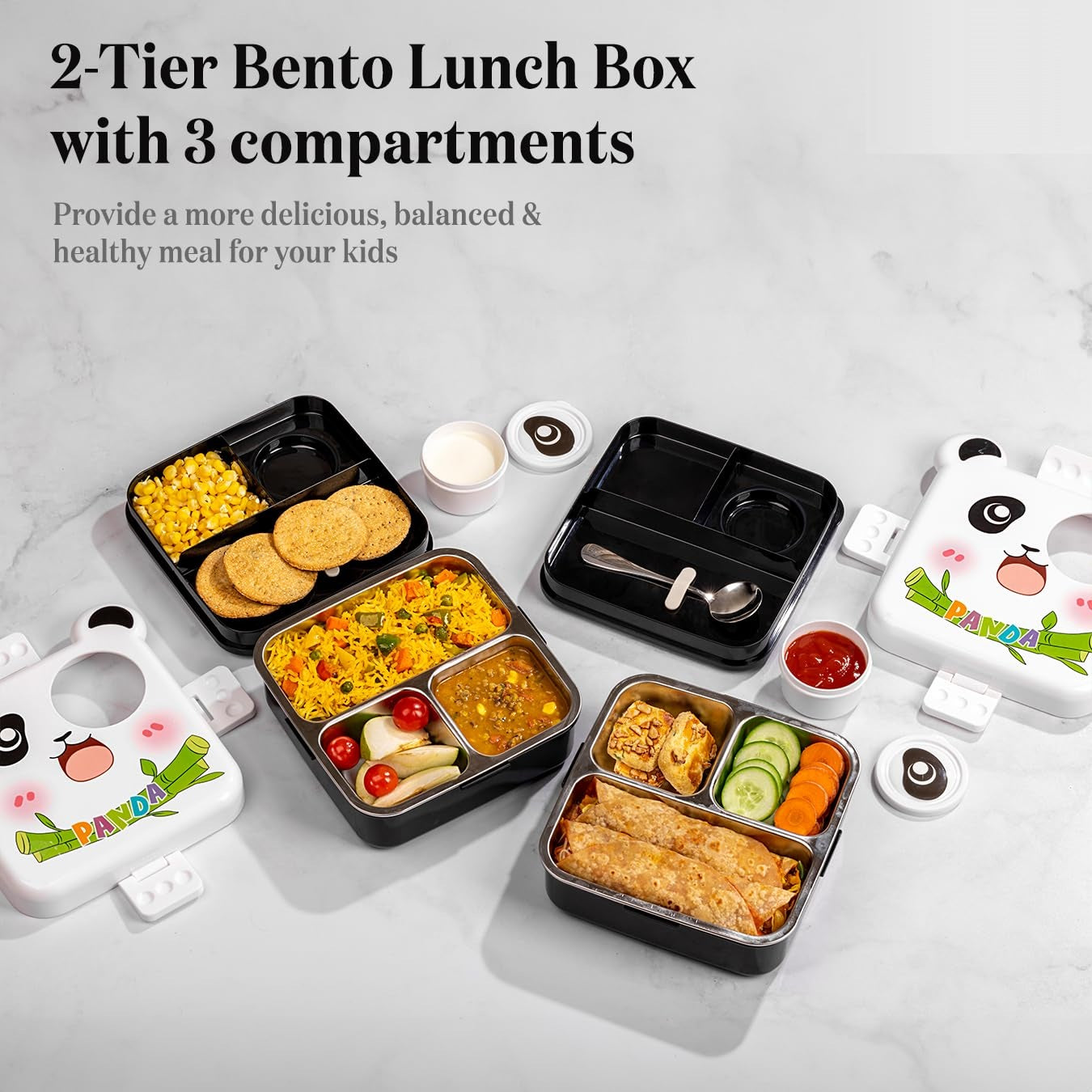 Buy MyneeMoe Happy Panda Bento Lunch Box – Leak-Proof, Stainless Steel & Easy to Carry - Bento Lunch Box at MyneeMoe Online In India