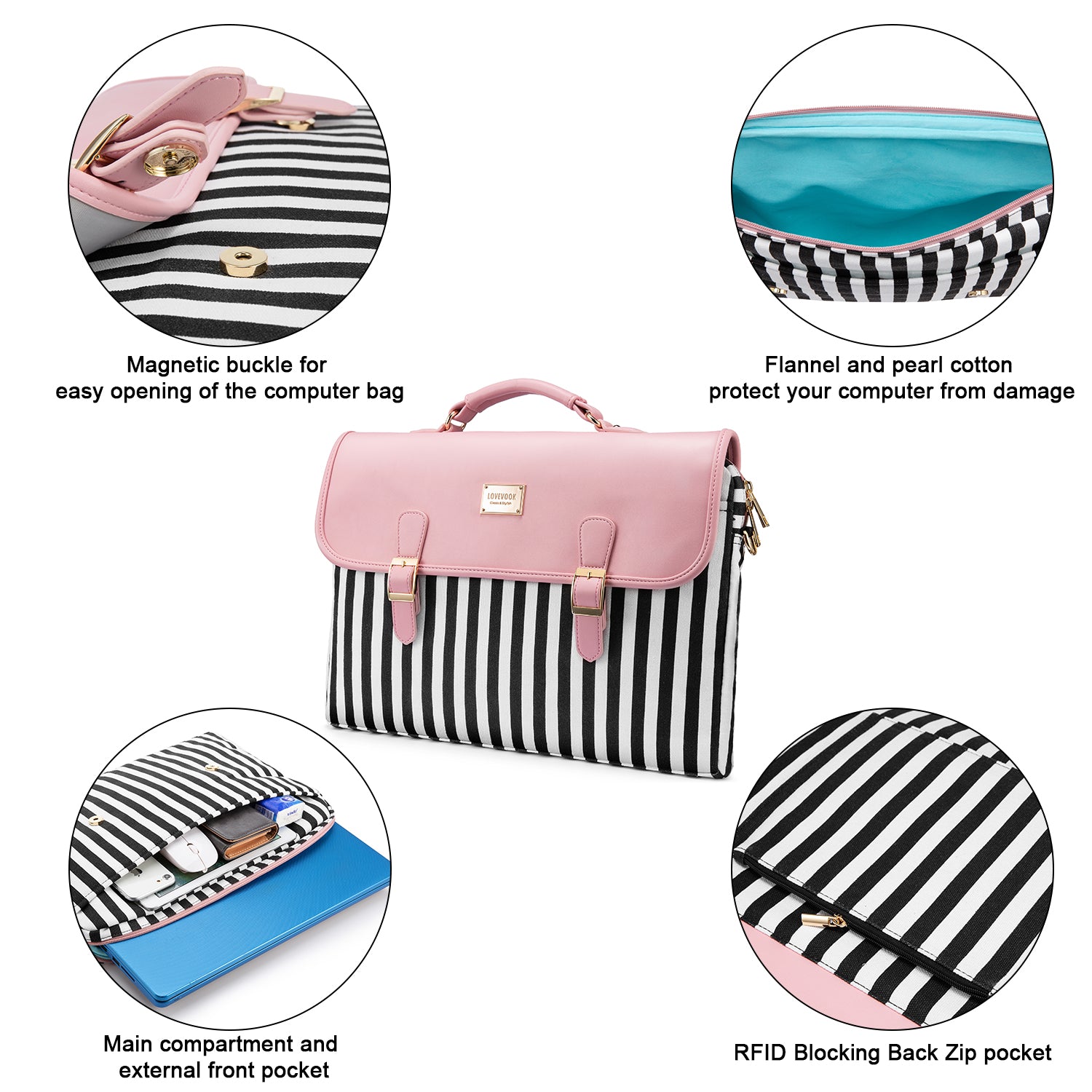 Buy MyneeMoe Lovevook Women's Laptop Bag Pink - Elegant Design with Multiple Compartments - Laptop Bag at MyneeMoe Online In India