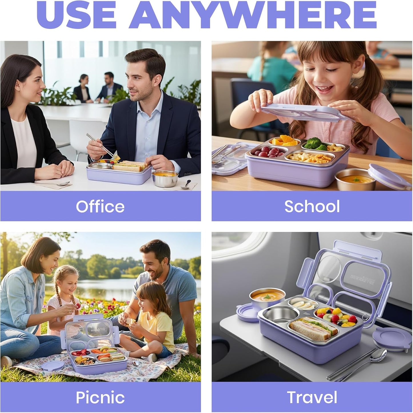 Hearty Meal 4 Compartment Stainless Steel Bento Lunch Box with Bowl