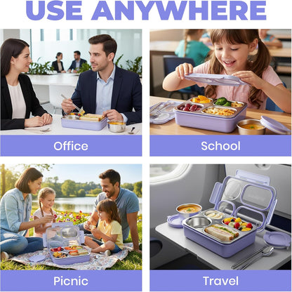 Hearty Meal 4 Compartment Stainless Steel Bento Lunch Box with Bowl