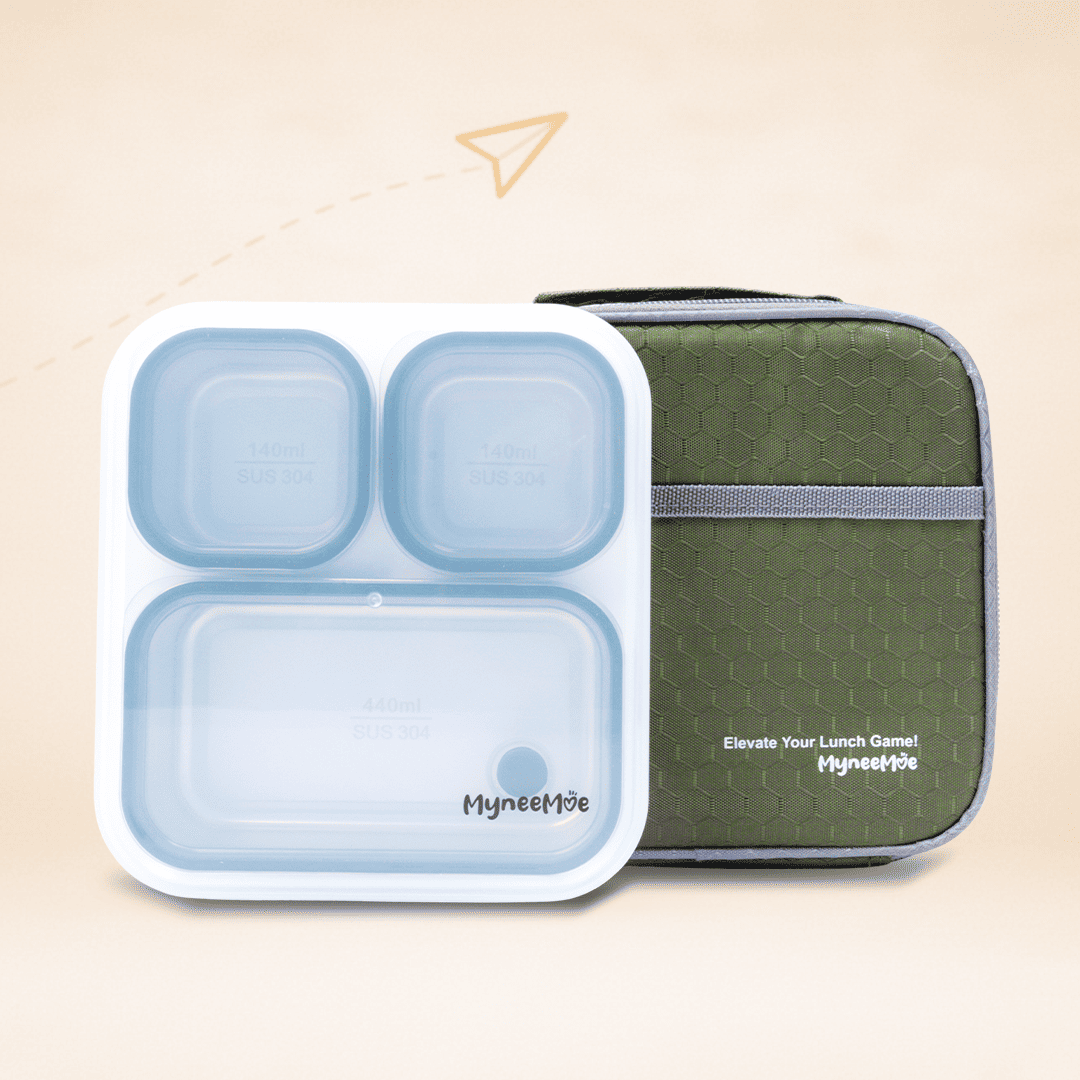 Buy MyneeMoe Meal Station 3 Compartment Stainless Steel Bento Lunch Box with Bag - Bento Lunch Box at MyneeMoe Online In India