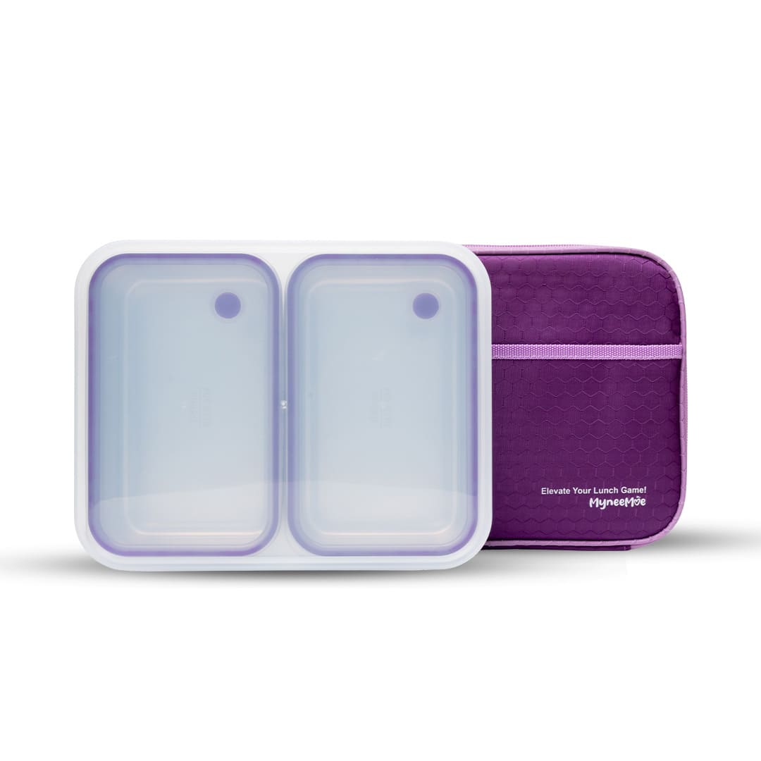 Buy MyneeMoe Meal Station 2 Jumbo Compartment Stainless Steel Bento Lunch Box with Bag Purple - Lunch Box at MyneeMoe Online In India