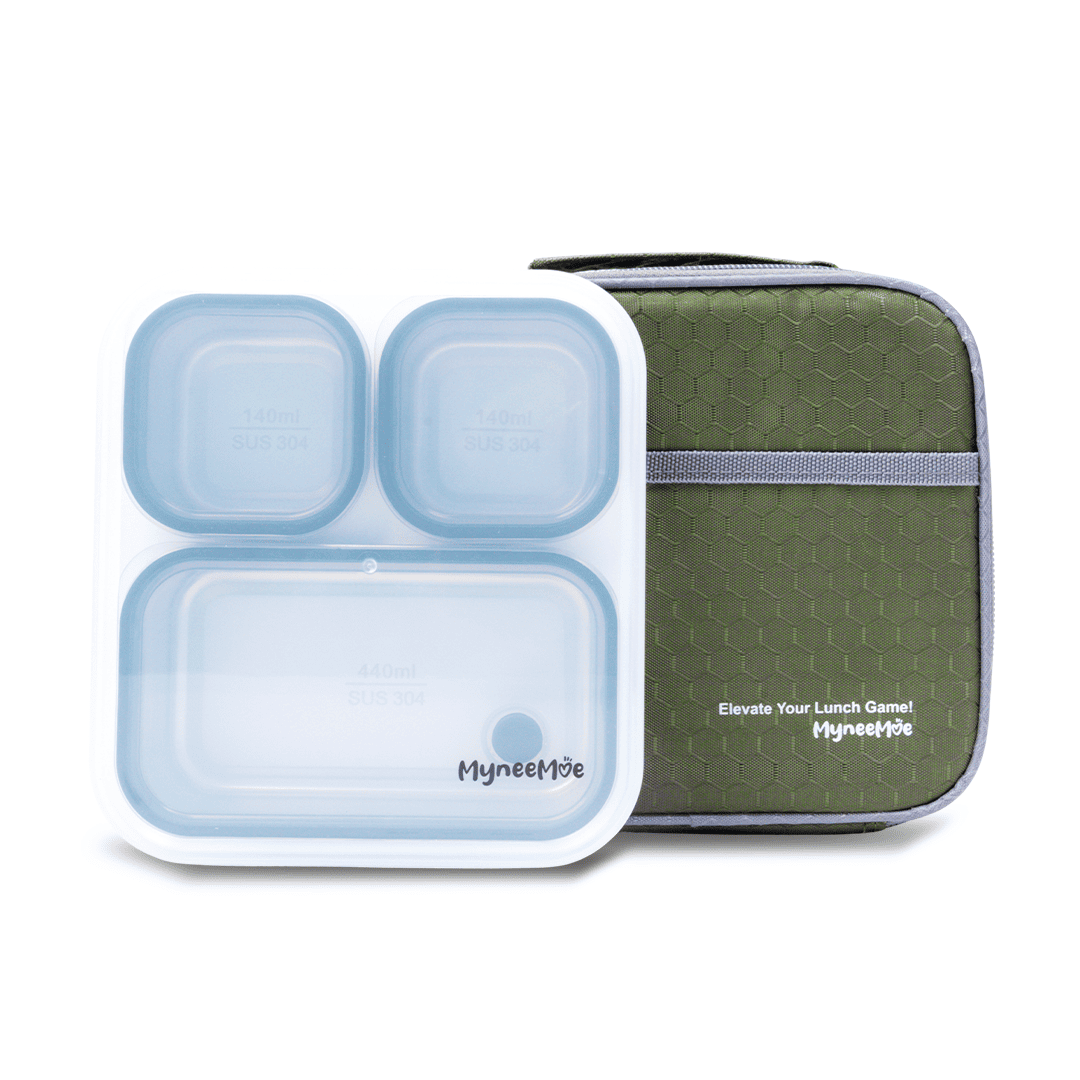 Buy MyneeMoe Meal Station 3 Compartment Stainless Steel Bento Lunch Box with Bag Green - Bento Lunch Box at MyneeMoe Online In India
