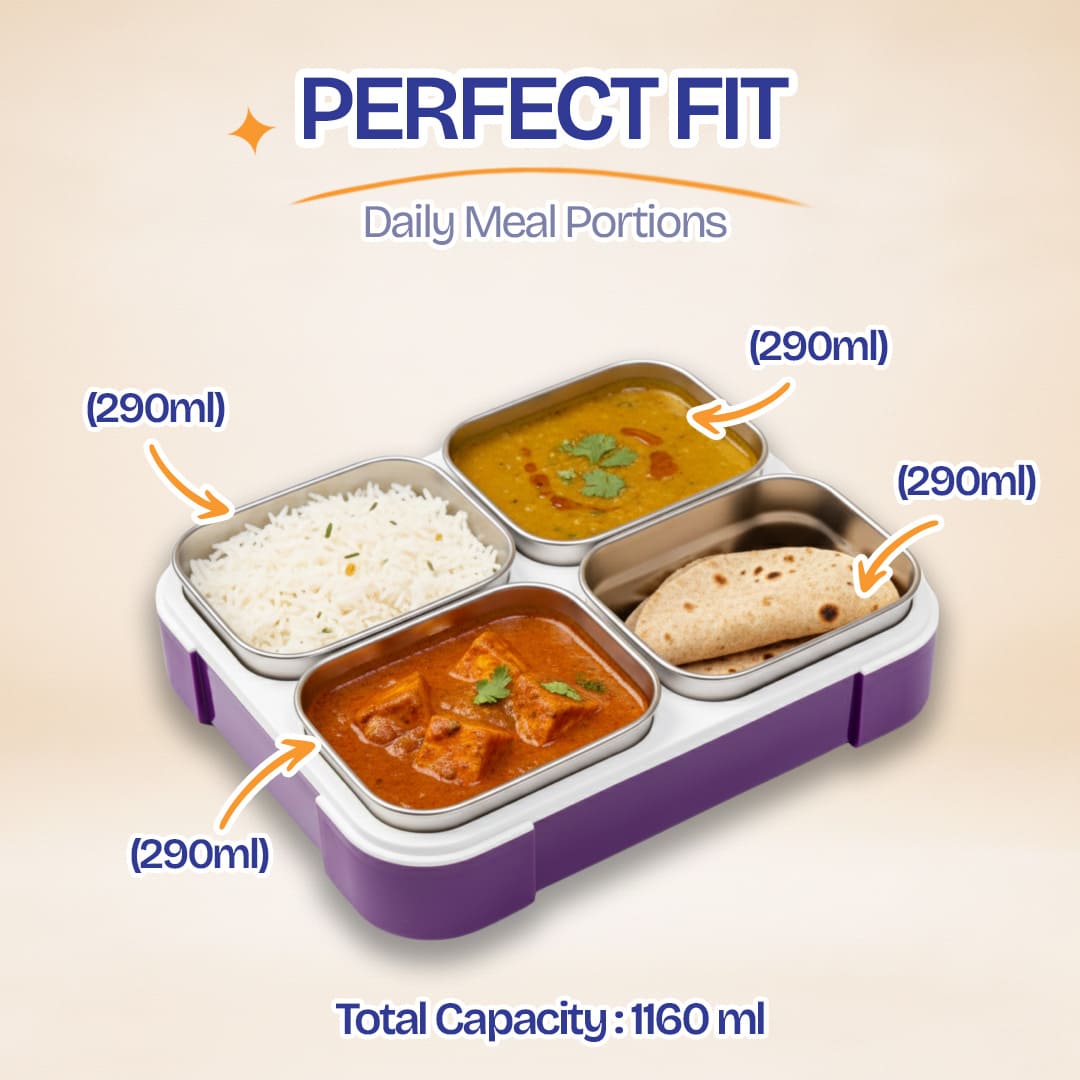 Buy MyneeMoe Meal Station 4 Compartment Stainless Steel Bento Lunch Box with Bag - Bento Lunch Box at MyneeMoe Online In India