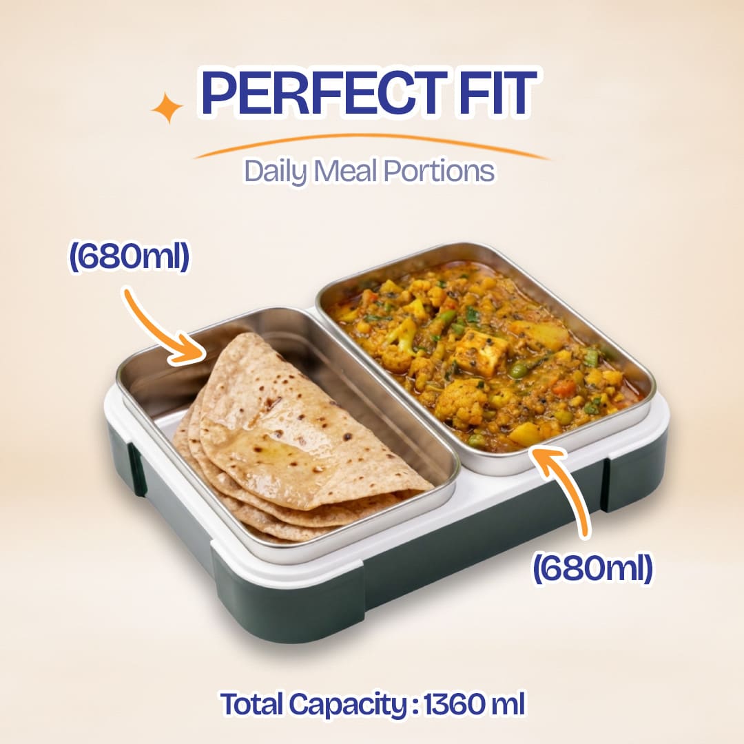 Buy MyneeMoe Meal Station 2 Jumbo Compartment Stainless Steel Bento Lunch Box with Bag - Lunch Box at MyneeMoe Online In India