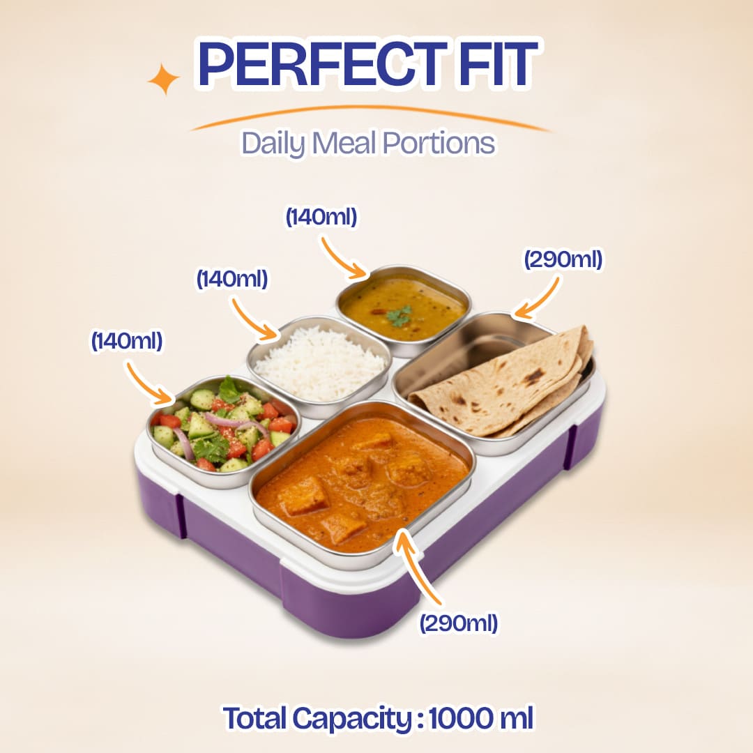 Buy MyneeMoe Meal Station 5 Compartment Stainless Steel Bento Lunch Box with Bag - Bento Lunch Box at MyneeMoe Online In India