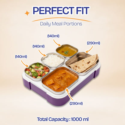 Buy MyneeMoe Meal Station 5 Compartment Stainless Steel Bento Lunch Box with Bag - Bento Lunch Box at MyneeMoe Online In India