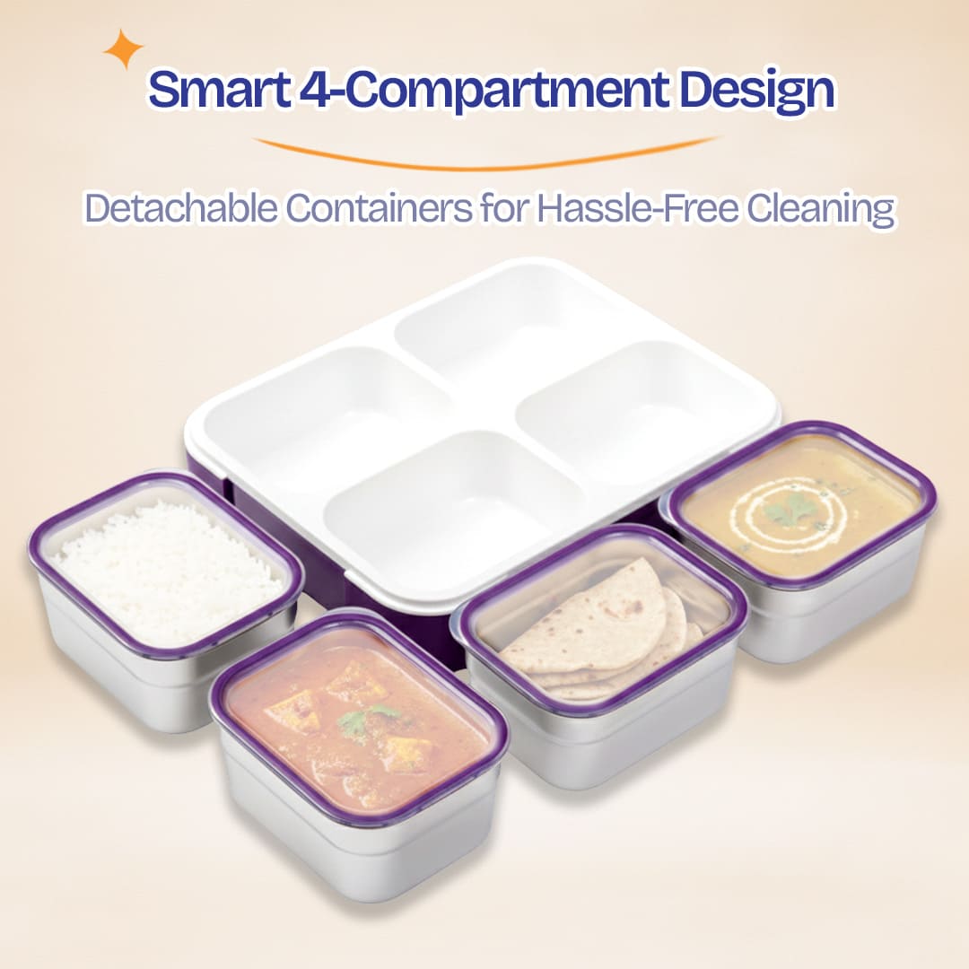 Buy MyneeMoe Meal Station 4 Compartment Stainless Steel Bento Lunch Box with Bag - Bento Lunch Box at MyneeMoe Online In India