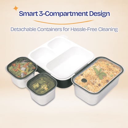 Buy MyneeMoe Meal Station 3 Compartment Stainless Steel Bento Lunch Box with Bag - Bento Lunch Box at MyneeMoe Online In India