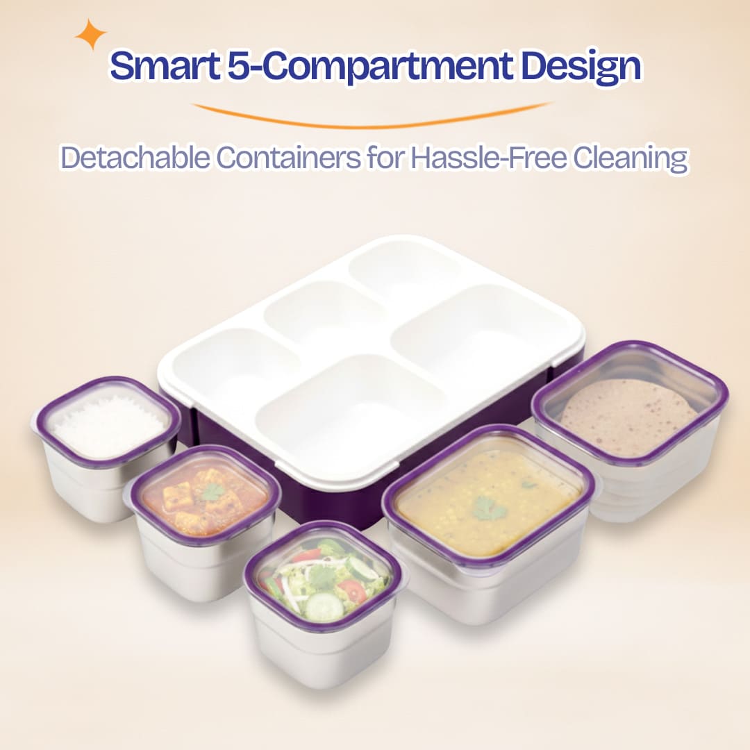 Buy MyneeMoe Meal Station 5 Compartment Stainless Steel Bento Lunch Box with Bag - Bento Lunch Box at MyneeMoe Online In India