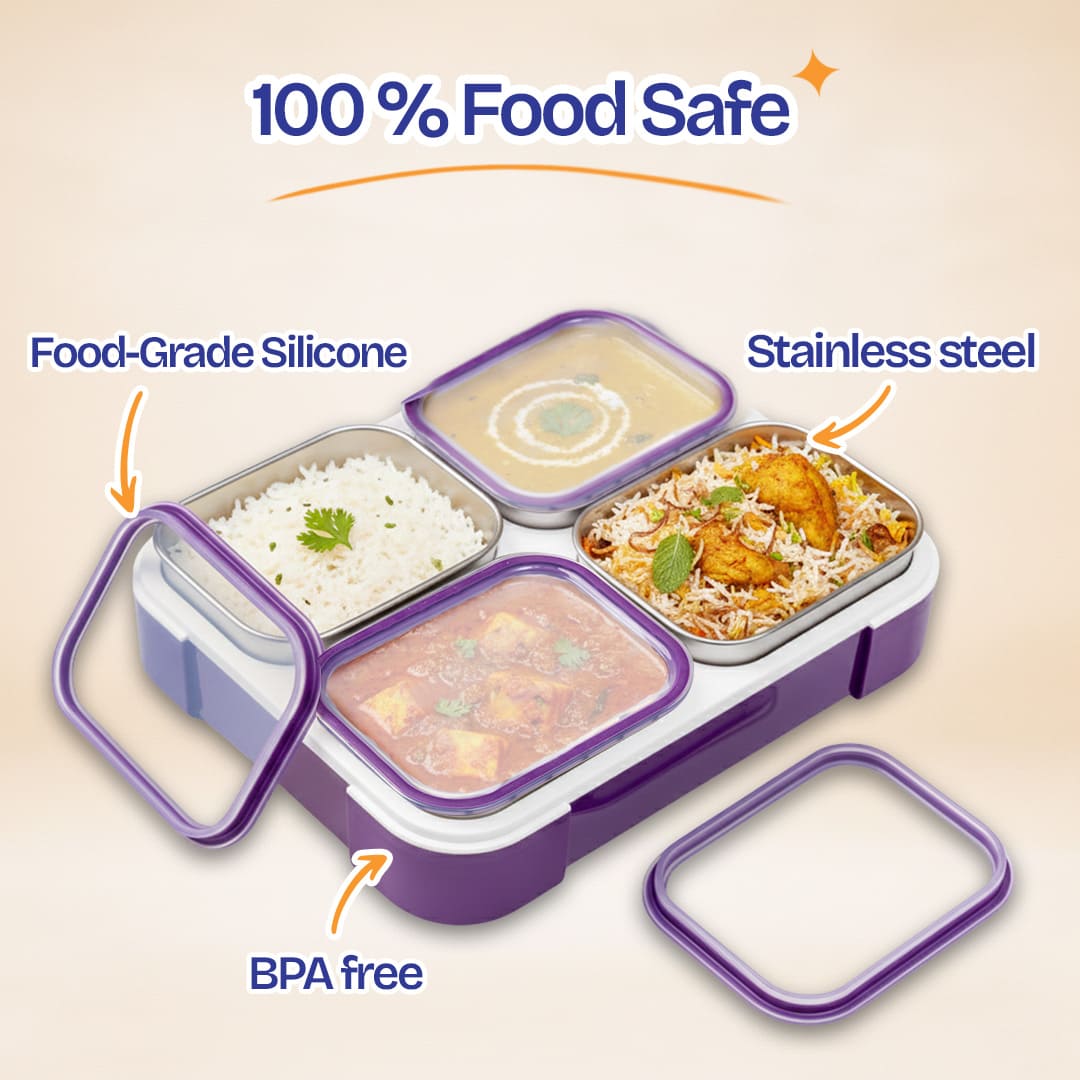 Buy MyneeMoe Meal Station 4 Compartment Stainless Steel Bento Lunch Box with Bag - Bento Lunch Box at MyneeMoe Online In India
