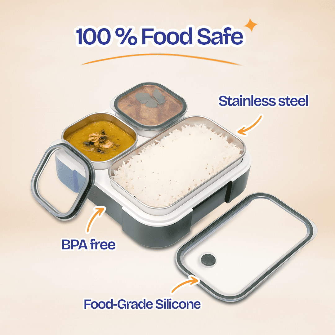 Buy MyneeMoe Meal Station 3 Compartment Stainless Steel Bento Lunch Box with Bag - Bento Lunch Box at MyneeMoe Online In India