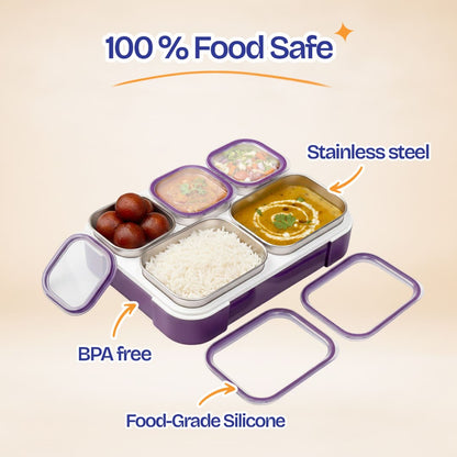 Buy MyneeMoe Meal Station 5 Compartment Stainless Steel Bento Lunch Box with Bag - Bento Lunch Box at MyneeMoe Online In India