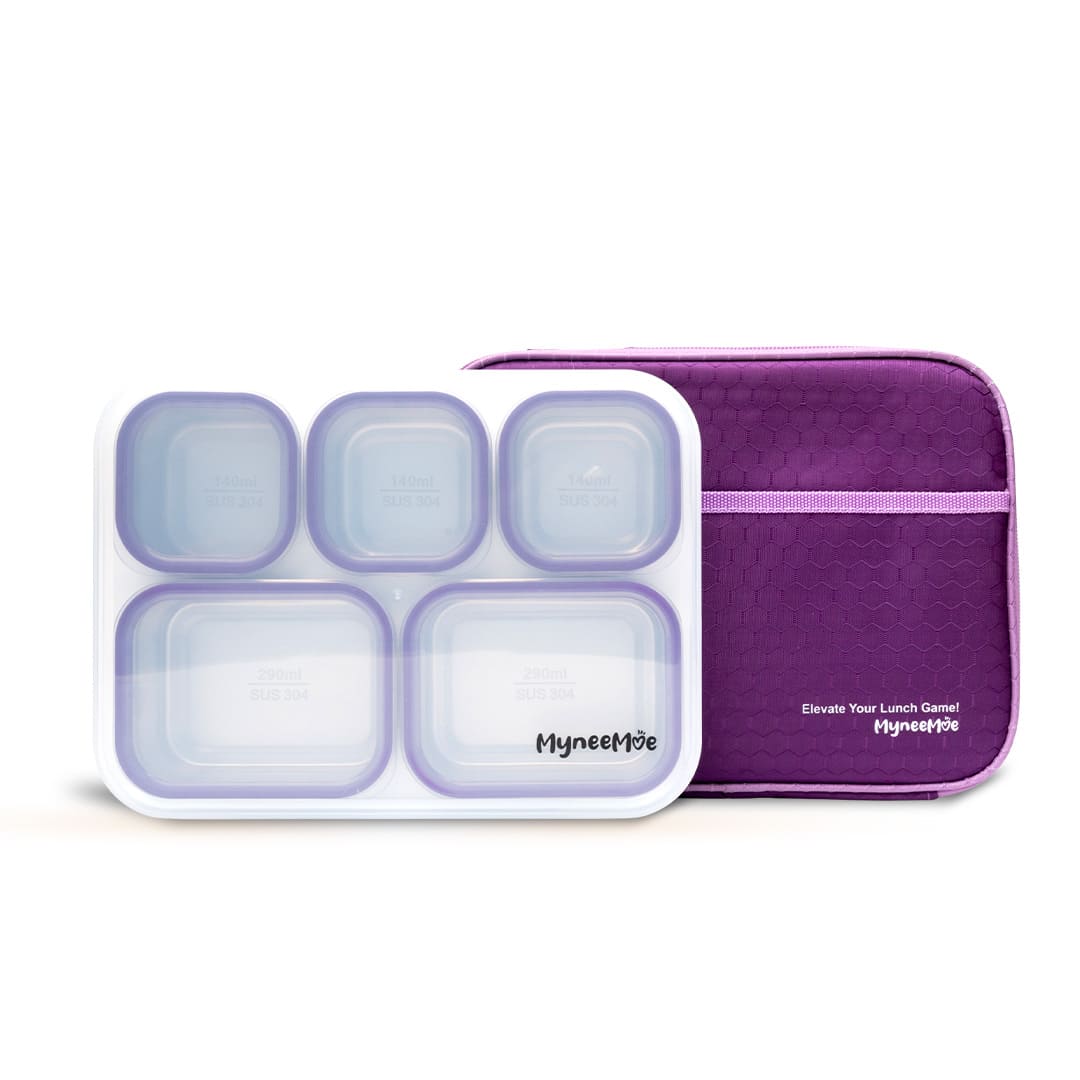 Buy MyneeMoe Meal Station 5 Compartment Stainless Steel Bento Lunch Box with Bag Purple - Bento Lunch Box at MyneeMoe Online In India