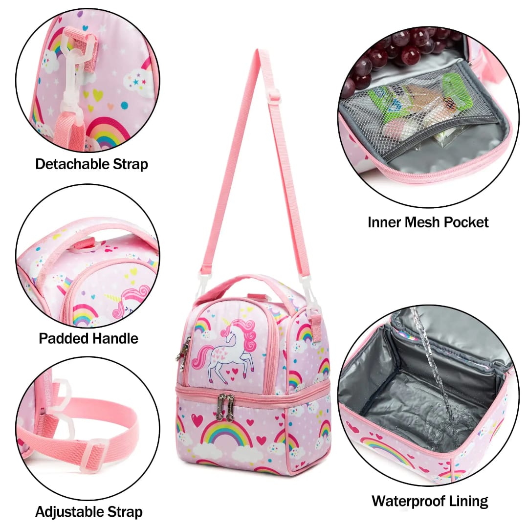 Buy MyneeMoe FrescoPack Insulated Lunch Bag – Double Compartments, Waterproof & Stylish (Unicorn, Pink) - Lunch Bag at MyneeMoe Online In India