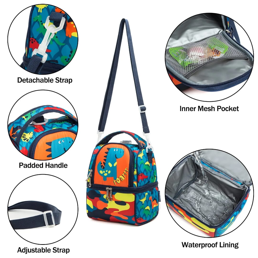 Buy MyneeMoe FrescoPack Insulated Lunch Bag – Double Compartments, Waterproof & Stylish (Dino) - Lunch Bag at MyneeMoe Online In India