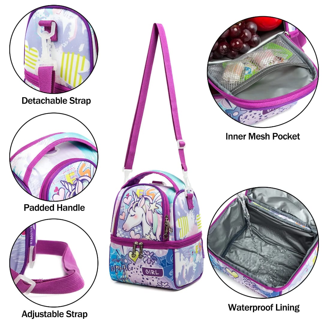 Buy MyneeMoe FrescoPack Insulated Lunch Bag – Double Compartments, Waterproof & Stylish (Unicorn, Purple) - Lunch Bag at MyneeMoe Online In India