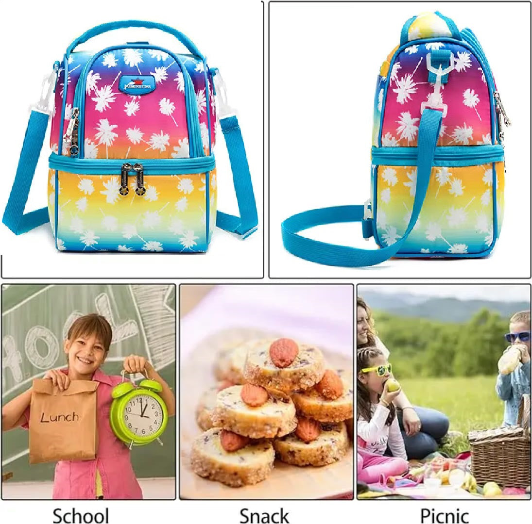 Buy MyneeMoe FrescoPack Insulated Lunch Bag – Double Compartments, Waterproof & Stylish (White Feather) - Lunch Bag at MyneeMoe Online In India