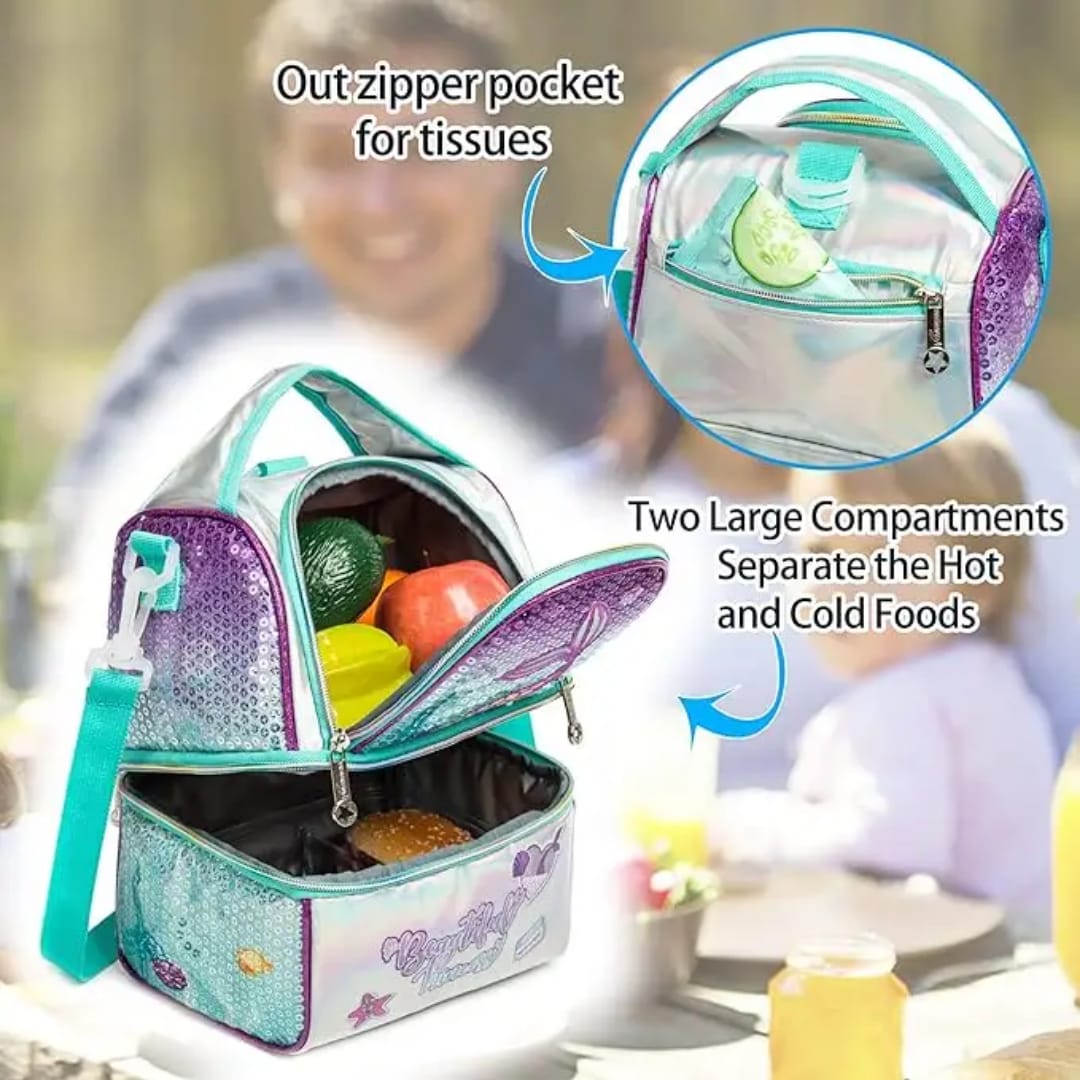 Buy MyneeMoe FrescoPack Insulated Lunch Bag – Double Compartments, Waterproof & Stylish (White Feather) - Lunch Bag at MyneeMoe Online In India