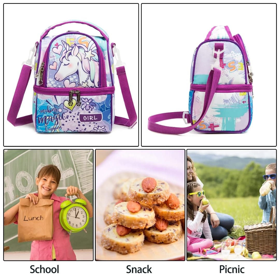Buy MyneeMoe FrescoPack Insulated Lunch Bag – Double Compartments, Waterproof & Stylish (Unicorn, Purple) - Lunch Bag at MyneeMoe Online In India