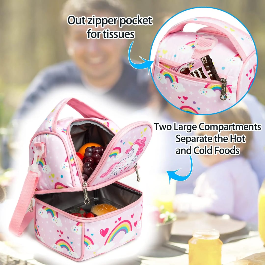 Buy MyneeMoe FrescoPack Insulated Lunch Bag – Double Compartments, Waterproof & Stylish (Unicorn, Pink) - Lunch Bag at MyneeMoe Online In India