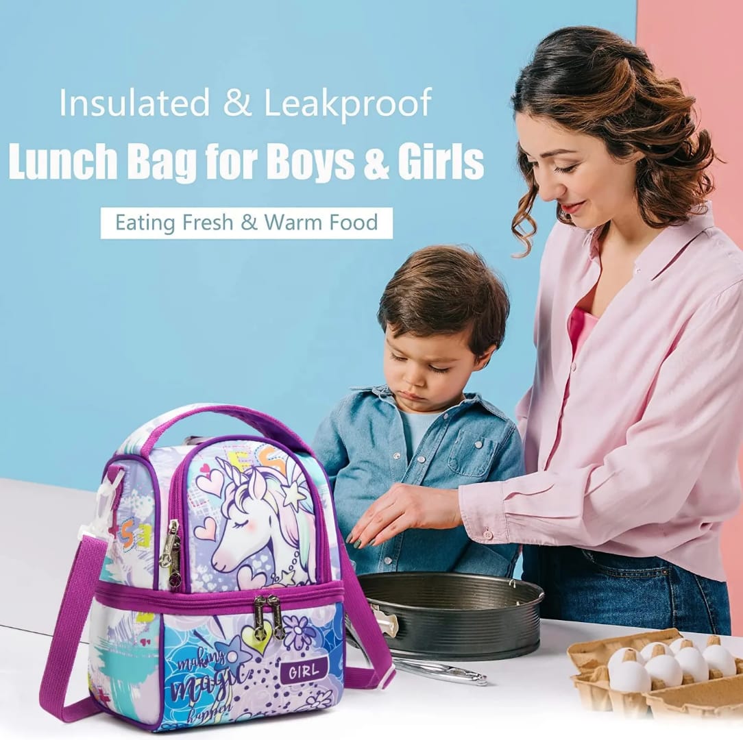 Buy MyneeMoe FrescoPack Insulated Lunch Bag – Double Compartments, Waterproof & Stylish (Unicorn, Purple) - Lunch Bag at MyneeMoe Online In India