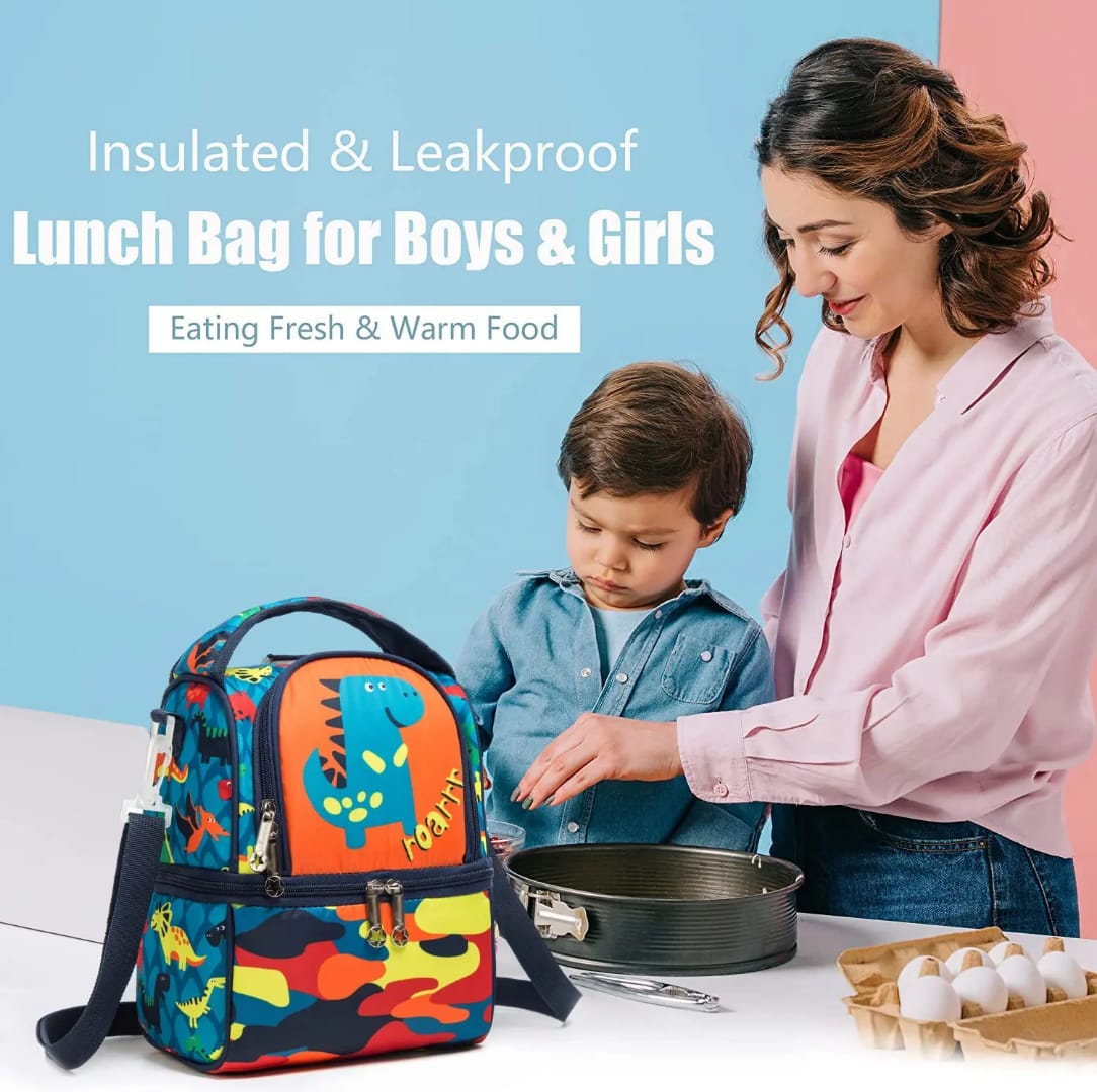 Buy MyneeMoe FrescoPack Insulated Lunch Bag – Double Compartments, Waterproof & Stylish (Dino) - Lunch Bag at MyneeMoe Online In India