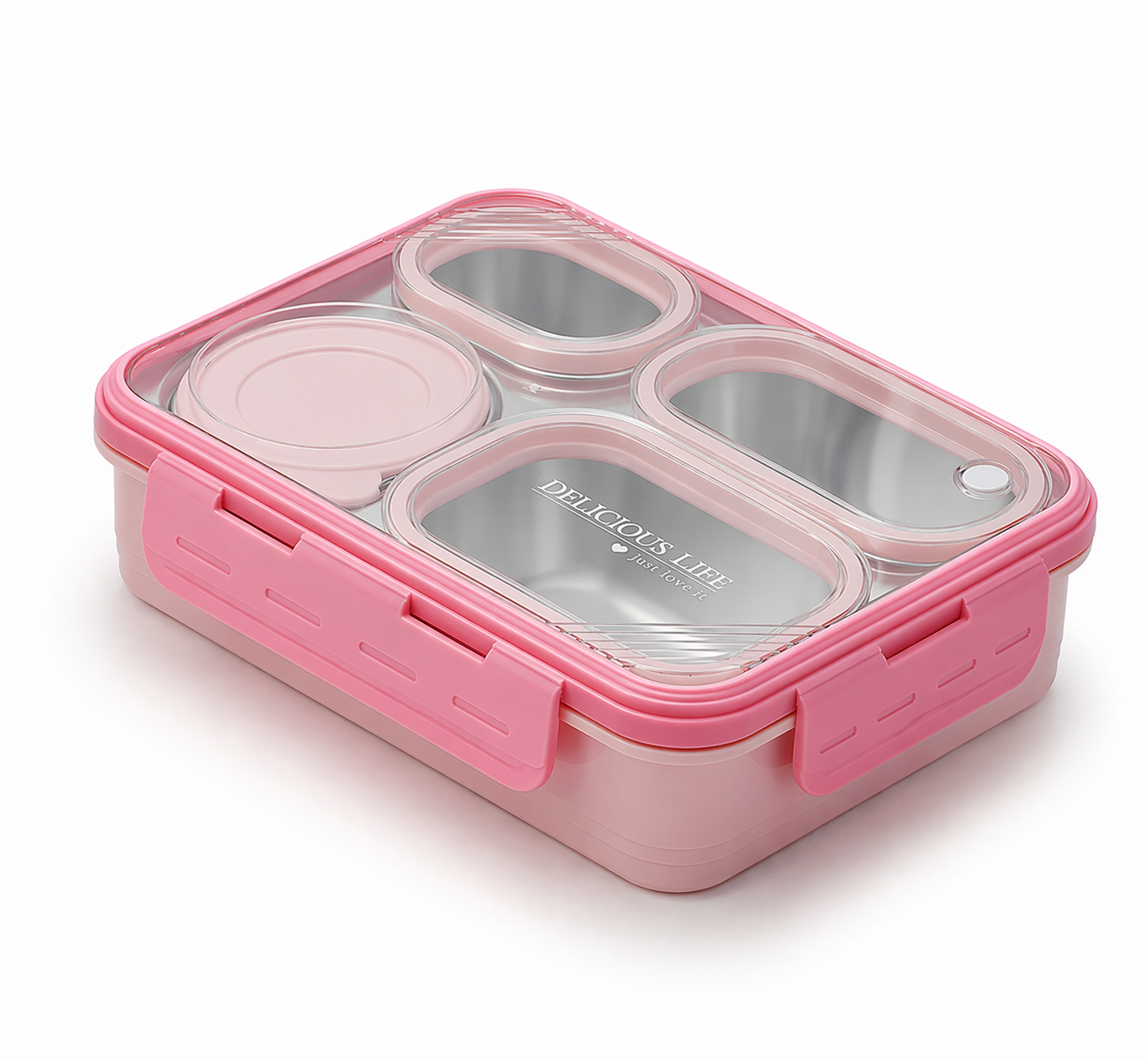 Hearty Meal 4 Compartment Stainless Steel Bento Lunch Box with Bowl