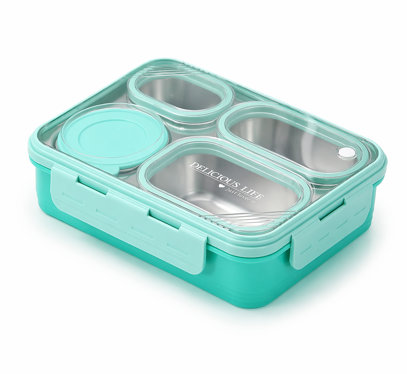 Hearty Meal 4 Compartment Stainless Steel Bento Lunch Box with Bowl