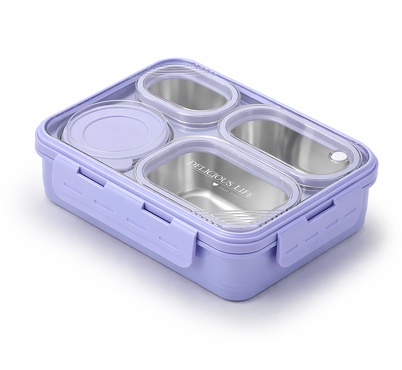 Hearty Meal 4 Compartment Stainless Steel Bento Lunch Box with Bowl