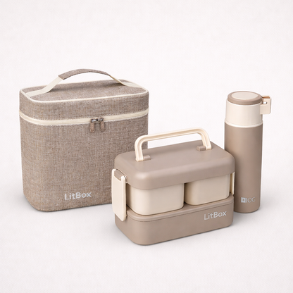 Buy MyneeMoe LitBox 3 Compartment Stainless Steel Lunch Box With Insulated Lunch Bag Brown - Lunch Box at MyneeMoe Online In India