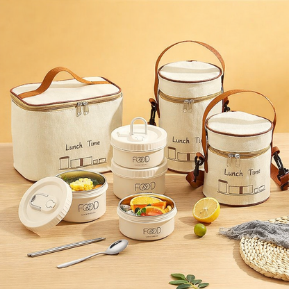 Lunch Time 4 Compartment Stainless Steel Lunch Box with Bag Microwave Safe