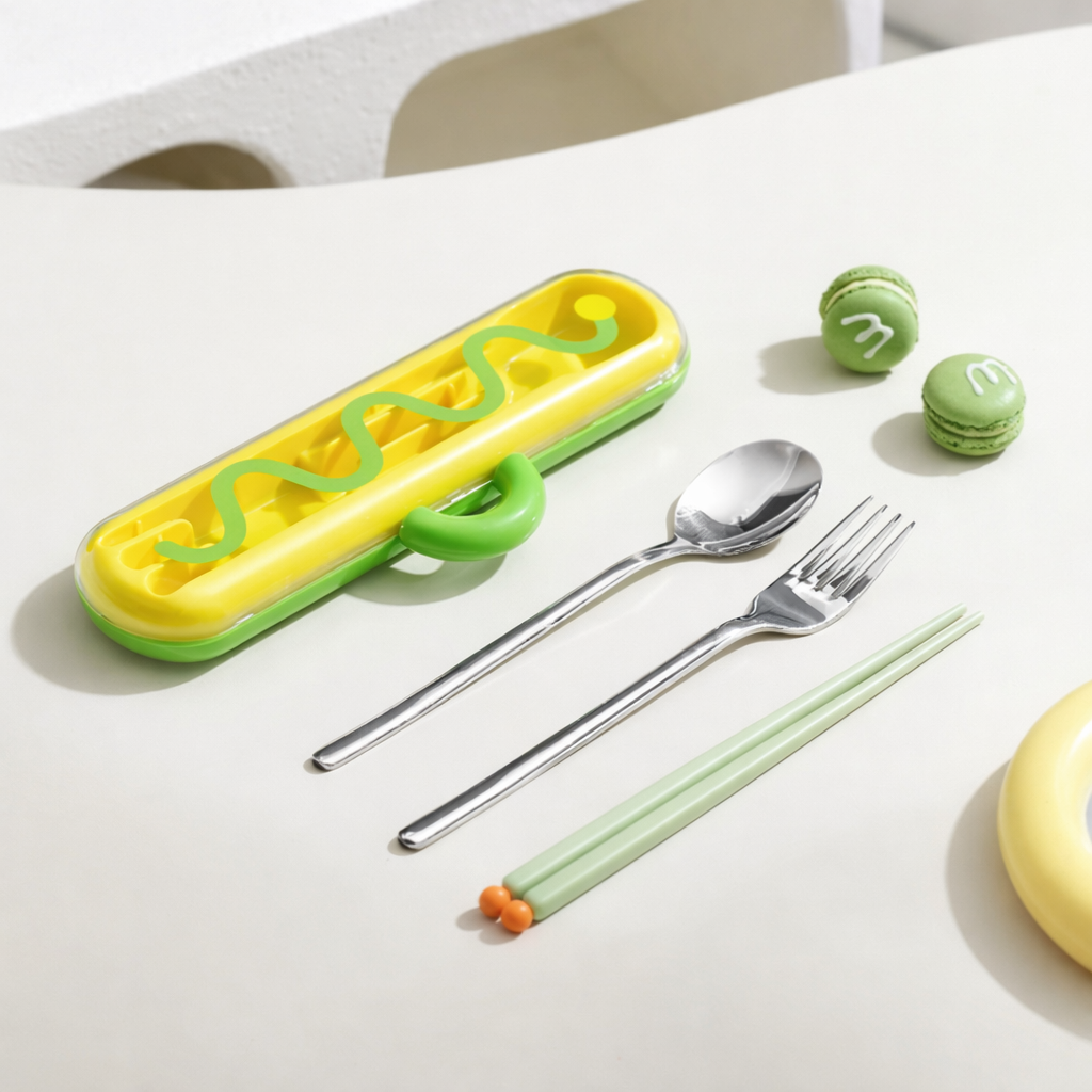 Buy MyneeMoe GoBite Travel Cutlery Set – Spoon, Fork & Chopsticks in Cute Case Green - Cutlery Set at MyneeMoe Online In India