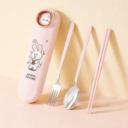 Buy MyneeMoe JoyPop Travel Cutlery Set – Spoon, Fork & Chopsticks in Cute Case Pink - Cutlery Set at MyneeMoe Online In India