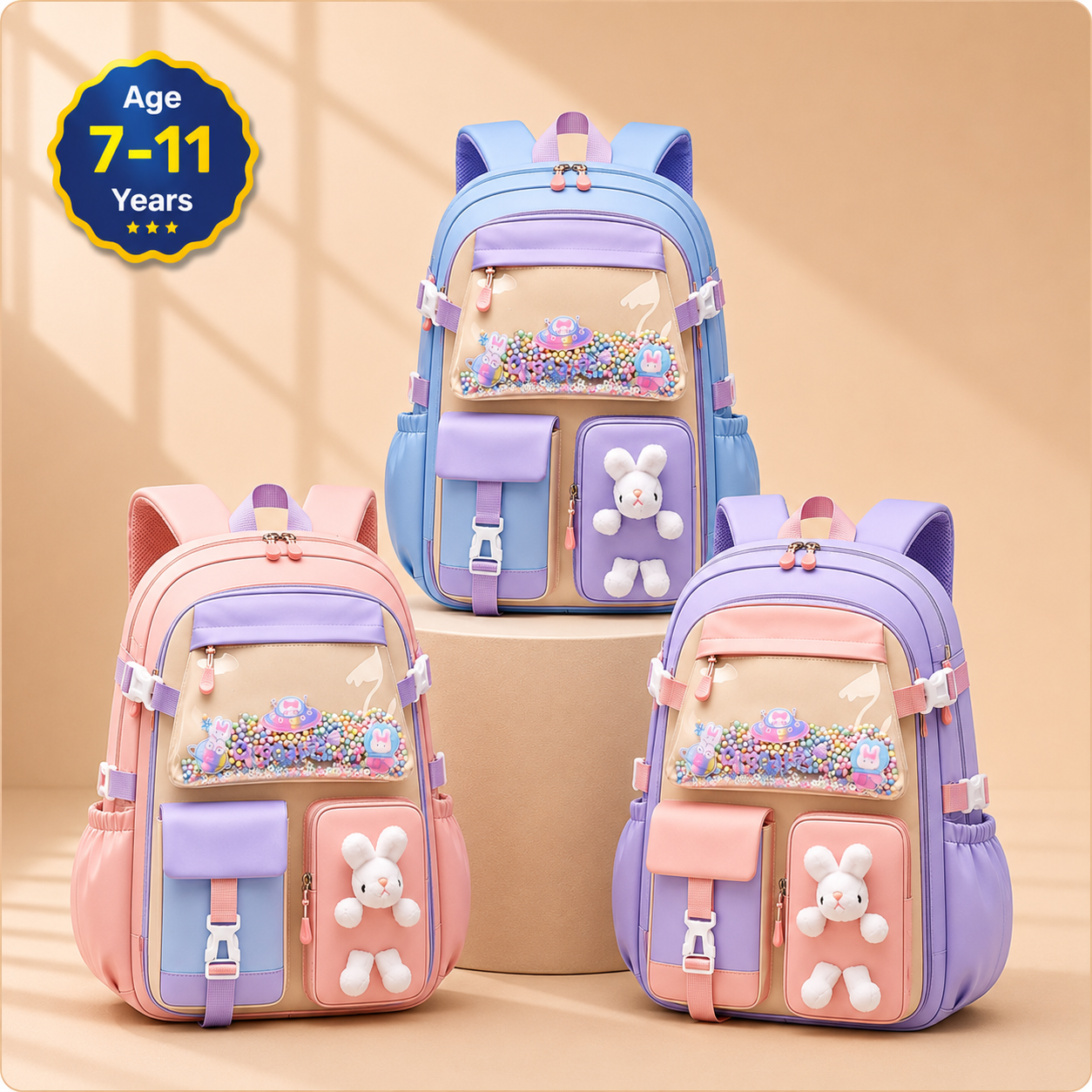 Soft Pastel Bunny Girls Backpack – Durable, Stylish & Spacious School Bag (Age 7-11Y)