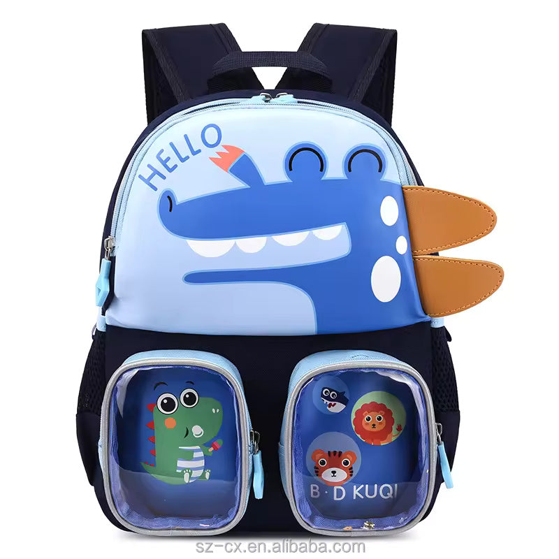 Buy Trendy Cartoon Character Backpack for Kindergarten With Front Pockets Blue (Dino) at Myneemoe Online In India