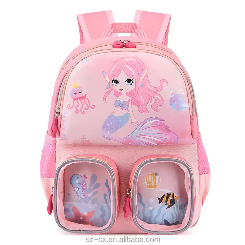 Buy Trendy Cartoon Character Backpack for Kindergarten With Front Pockets Pink (Mermaid) at Myneemoe Online In India