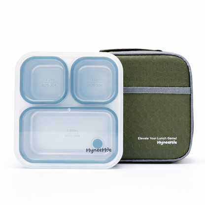 Meal Station 3 Compartment Stainless Steel Bento Lunch Box with Bag