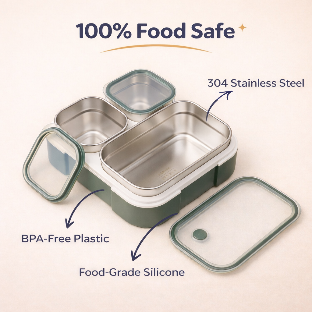 Meal Station 3 Compartment Stainless Steel Bento Lunch Box with Bag